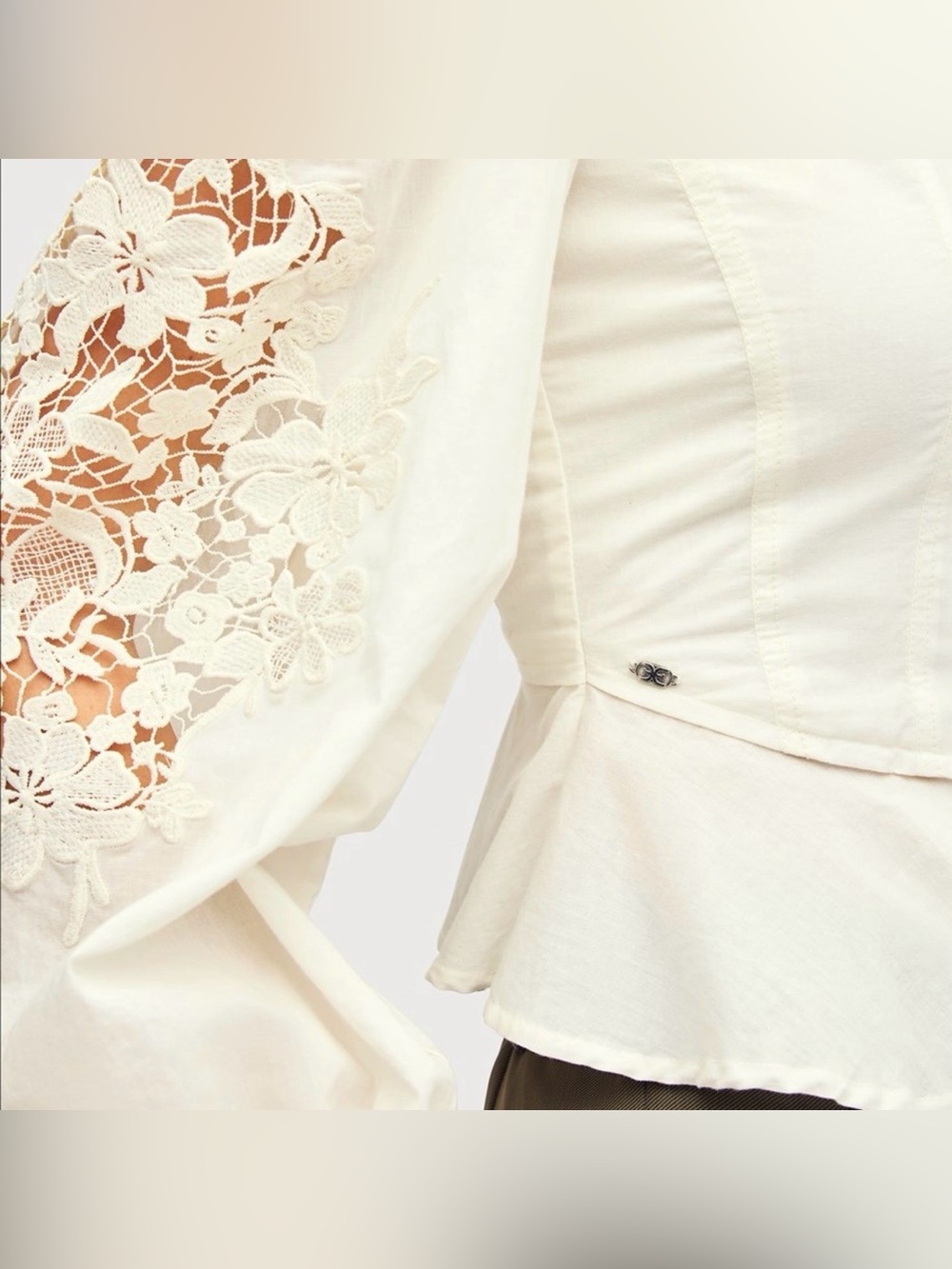 Sam Edelman Lainey Lace Sleeve Peplum Top Cotton Blouse NWT Size XS - Picture 4 of 12